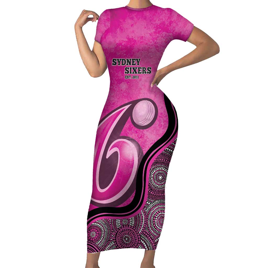 Custom Sydney Sixers Family Matching Short Sleeve Bodycon Dress and Hawaiian Shirt Indigenous Art - Grunge Style