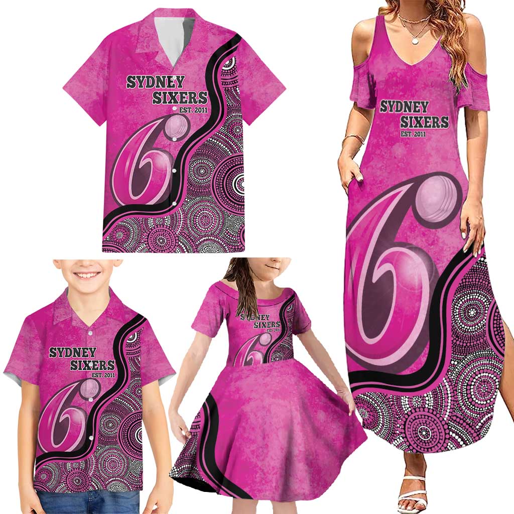 Custom Sydney Sixers Family Matching Summer Maxi Dress and Hawaiian Shirt Indigenous Art - Grunge Style