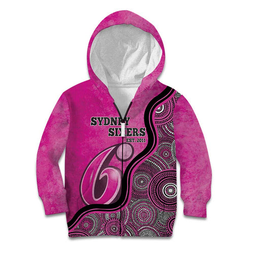 Custom Sydney Sixers Kid Hoodie Indigenous Art - Grunge Style