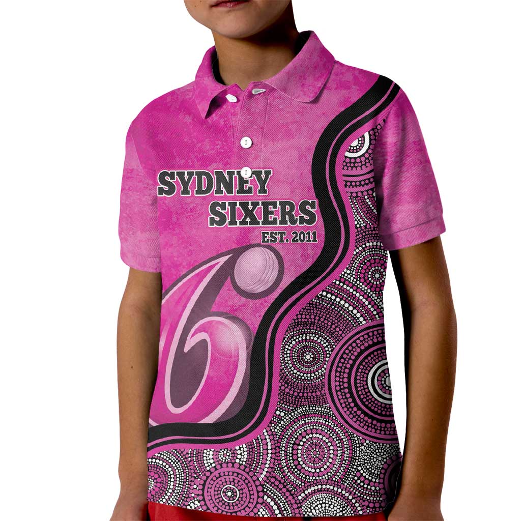 Custom Sydney Sixers Kid Polo Shirt Indigenous Art - Grunge Style