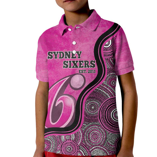 Custom Sydney Sixers Kid Polo Shirt Indigenous Art - Grunge Style