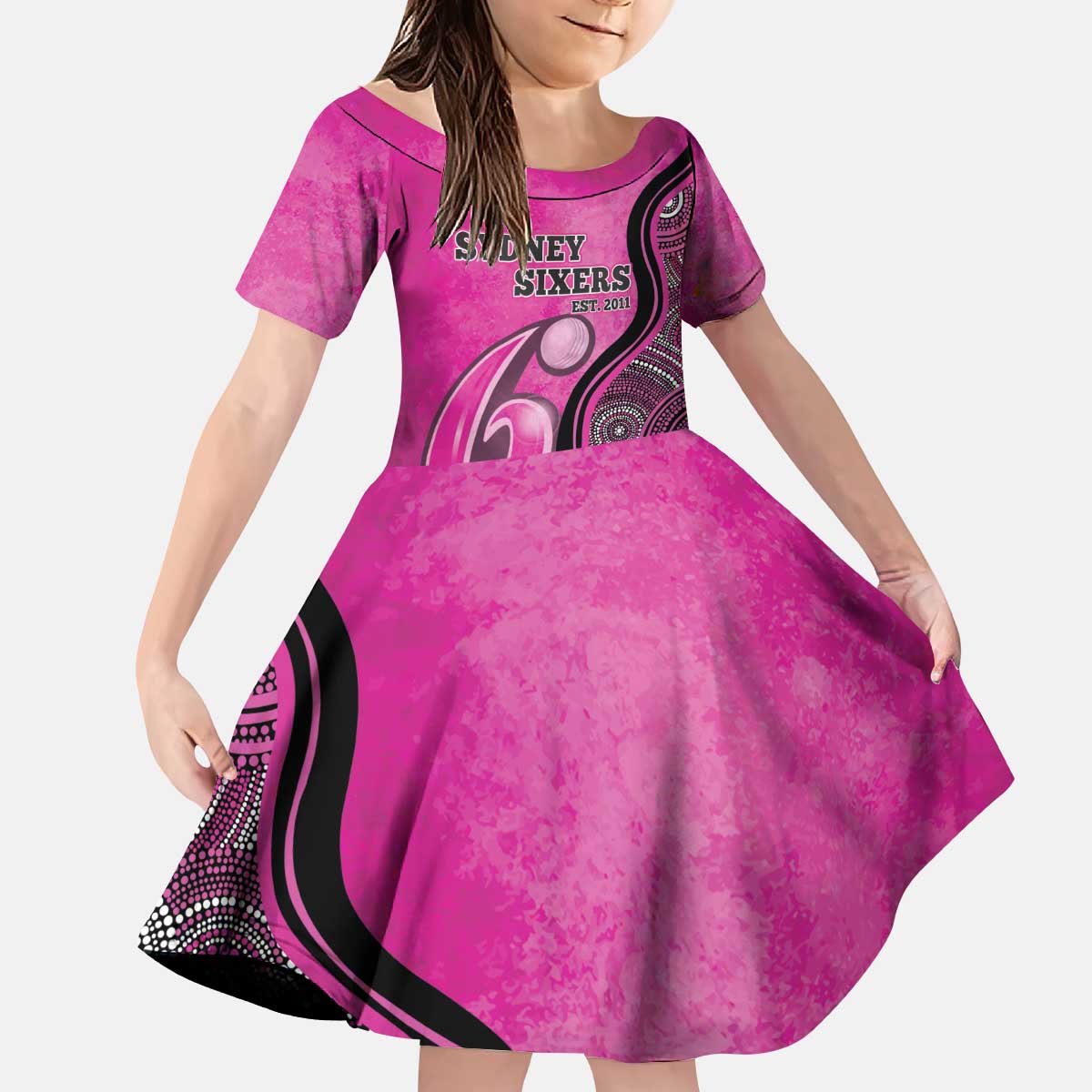 Custom Sydney Sixers Kid Short Sleeve Dress Indigenous Art - Grunge Style