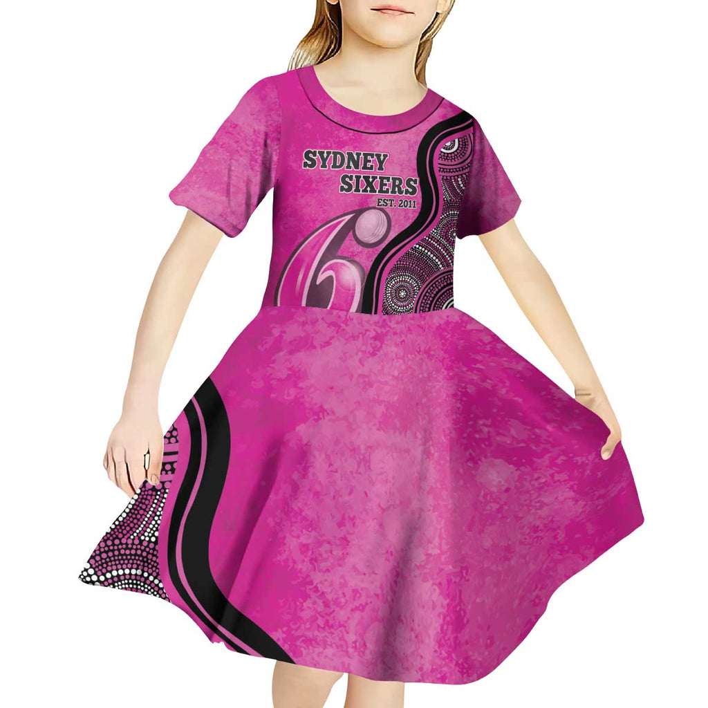 Custom Sydney Sixers Kid Short Sleeve Dress Indigenous Art - Grunge Style