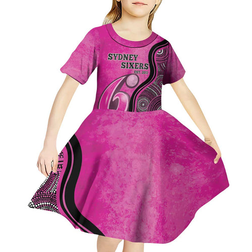 Custom Sydney Sixers Kid Short Sleeve Dress Indigenous Art - Grunge Style