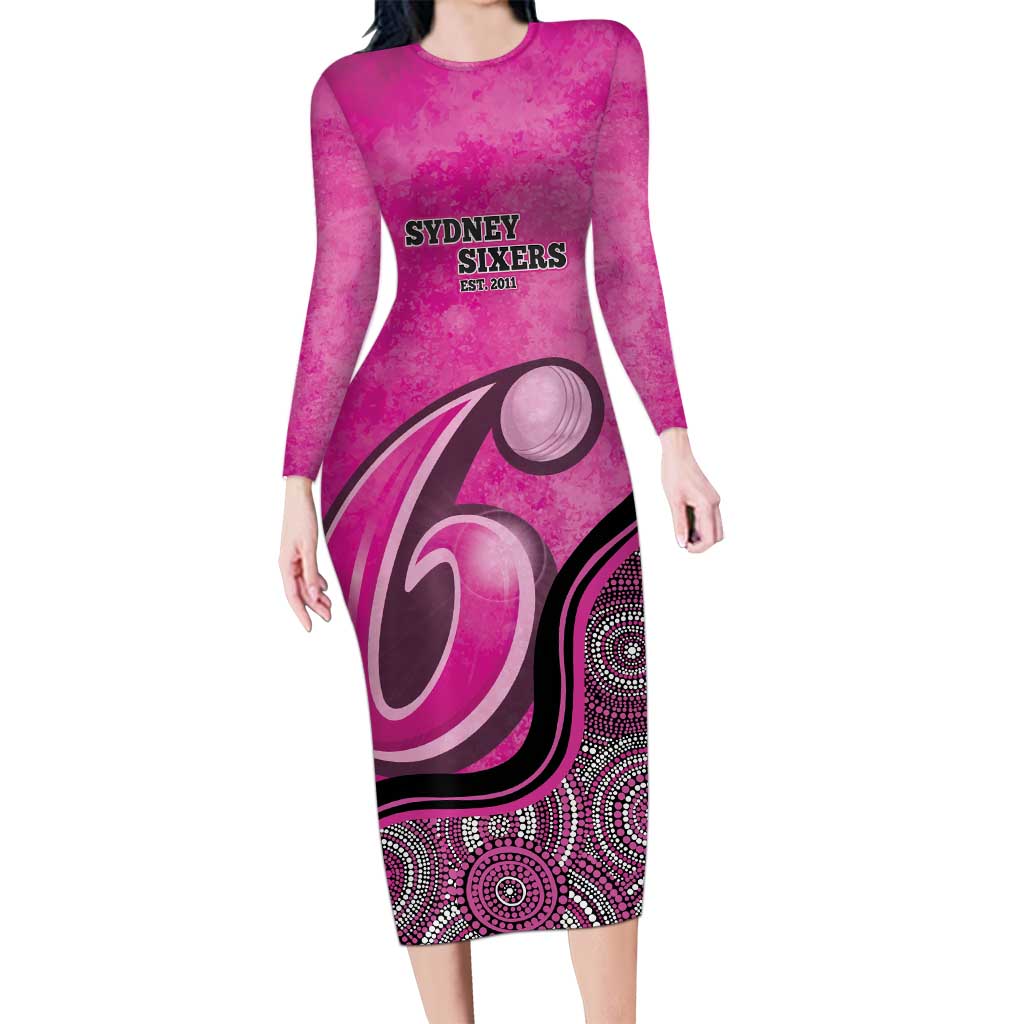 Custom Sydney Sixers Long Sleeve Bodycon Dress Indigenous Art - Grunge Style