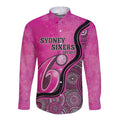 Custom Sydney Sixers Long Sleeve Button Shirt Indigenous Art - Grunge Style