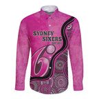 Custom Sydney Sixers Long Sleeve Button Shirt Indigenous Art - Grunge Style
