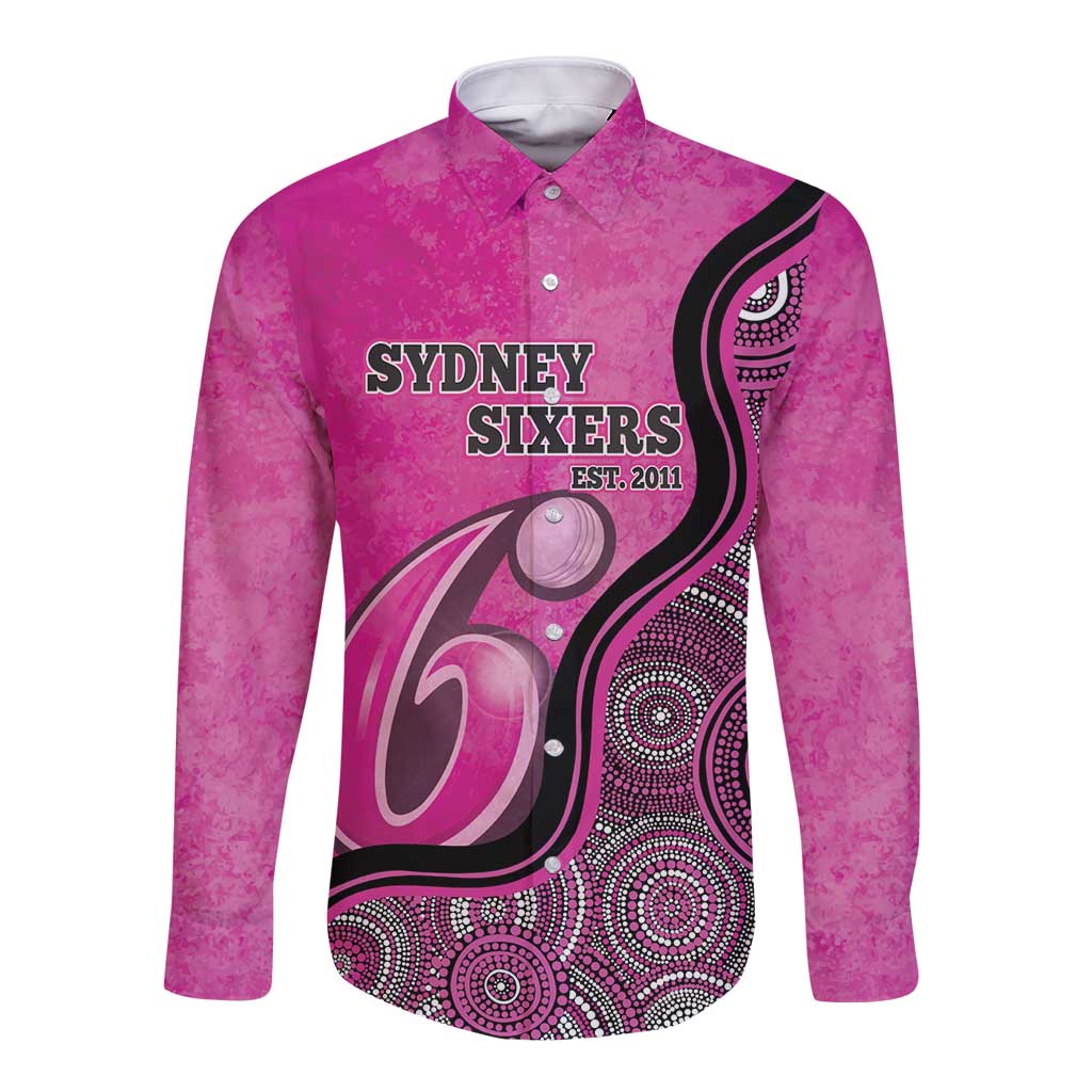 Custom Sydney Sixers Long Sleeve Button Shirt Indigenous Art - Grunge Style