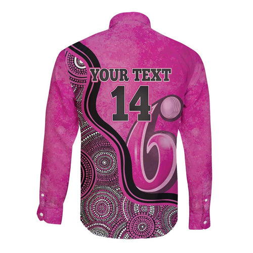 Custom Sydney Sixers Long Sleeve Button Shirt Indigenous Art - Grunge Style
