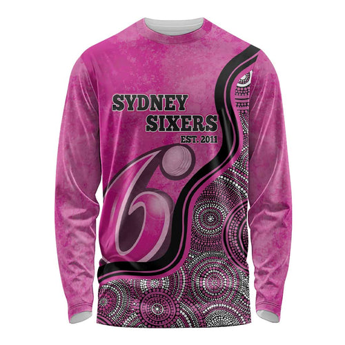 Custom Sydney Sixers Long Sleeve Shirt Indigenous Art - Grunge Style