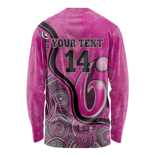 Custom Sydney Sixers Long Sleeve Shirt Indigenous Art - Grunge Style