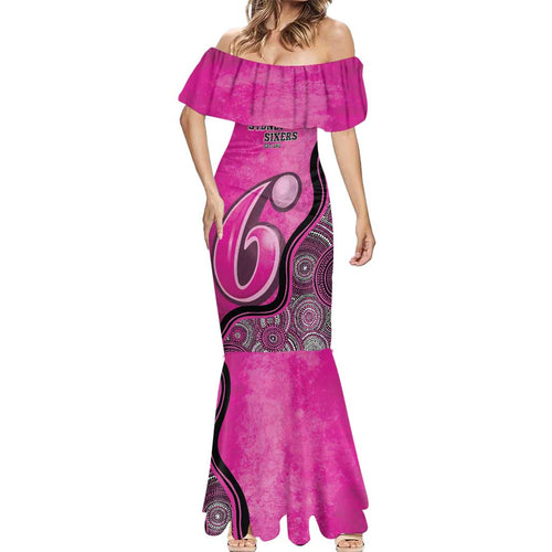 Custom Sydney Sixers Mermaid Dress Indigenous Art - Grunge Style