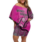 Custom Sydney Sixers Off Shoulder Short Dress Indigenous Art - Grunge Style