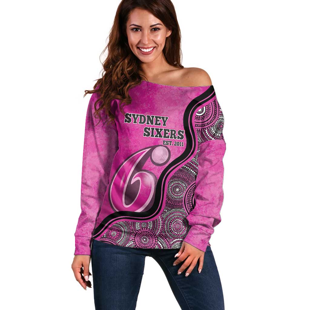 Custom Sydney Sixers Off Shoulder Sweater Indigenous Art - Grunge Style