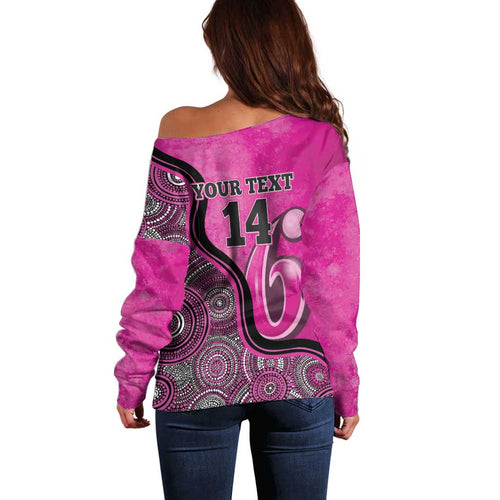 Custom Sydney Sixers Off Shoulder Sweater Indigenous Art - Grunge Style
