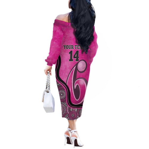 Custom Sydney Sixers Off The Shoulder Long Sleeve Dress Indigenous Art - Grunge Style