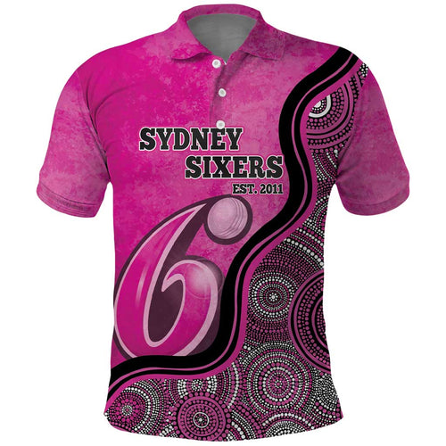 Custom Sydney Sixers Polo Shirt Indigenous Art - Grunge Style