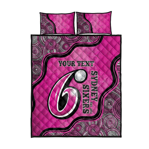 Custom Sydney Sixers Quilt Bed Set Indigenous Art - Grunge Style