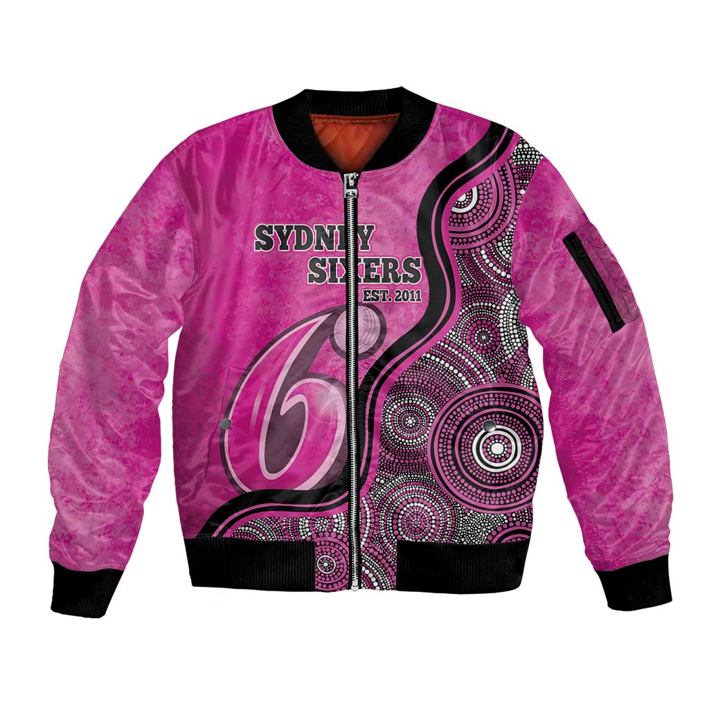 Custom Sydney Sixers Sleeve Zip Bomber Jacket Indigenous Art - Grunge Style