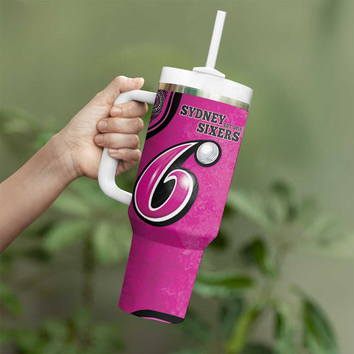 Custom Sydney Sixers Tumbler With Handle Indigenous Art - Grunge Style