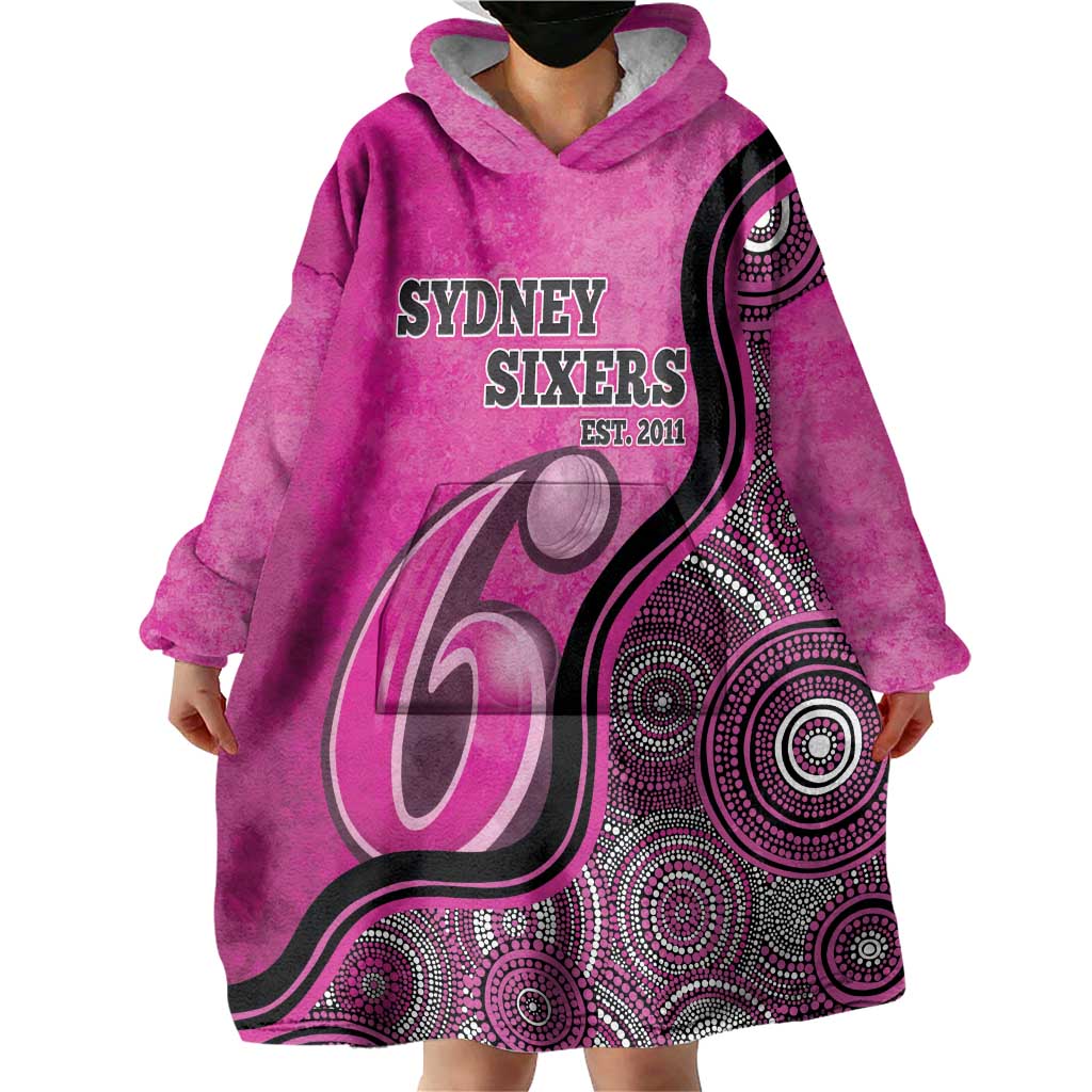 Custom Sydney Sixers Wearable Blanket Hoodie Indigenous Art - Grunge Style