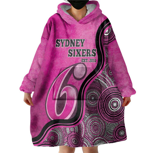 Custom Sydney Sixers Wearable Blanket Hoodie Indigenous Art - Grunge Style