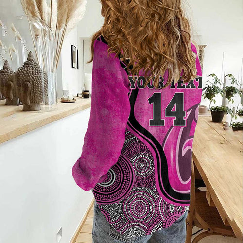 Custom Sydney Sixers Women Casual Shirt Indigenous Art - Grunge Style