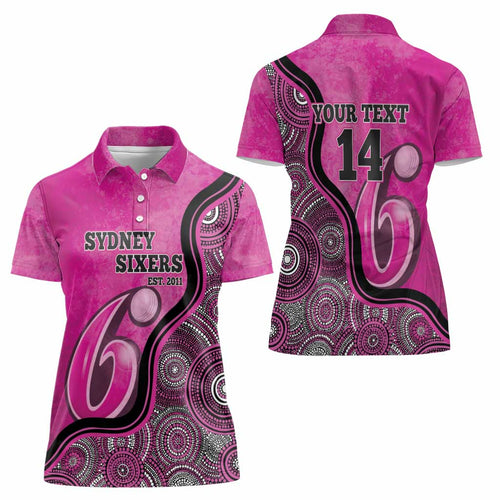 Custom Sydney Sixers Women Polo Shirt Indigenous Art - Grunge Style