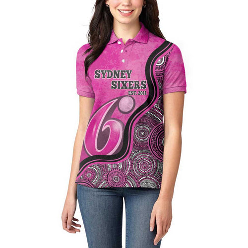 Custom Sydney Sixers Women Polo Shirt Indigenous Art - Grunge Style