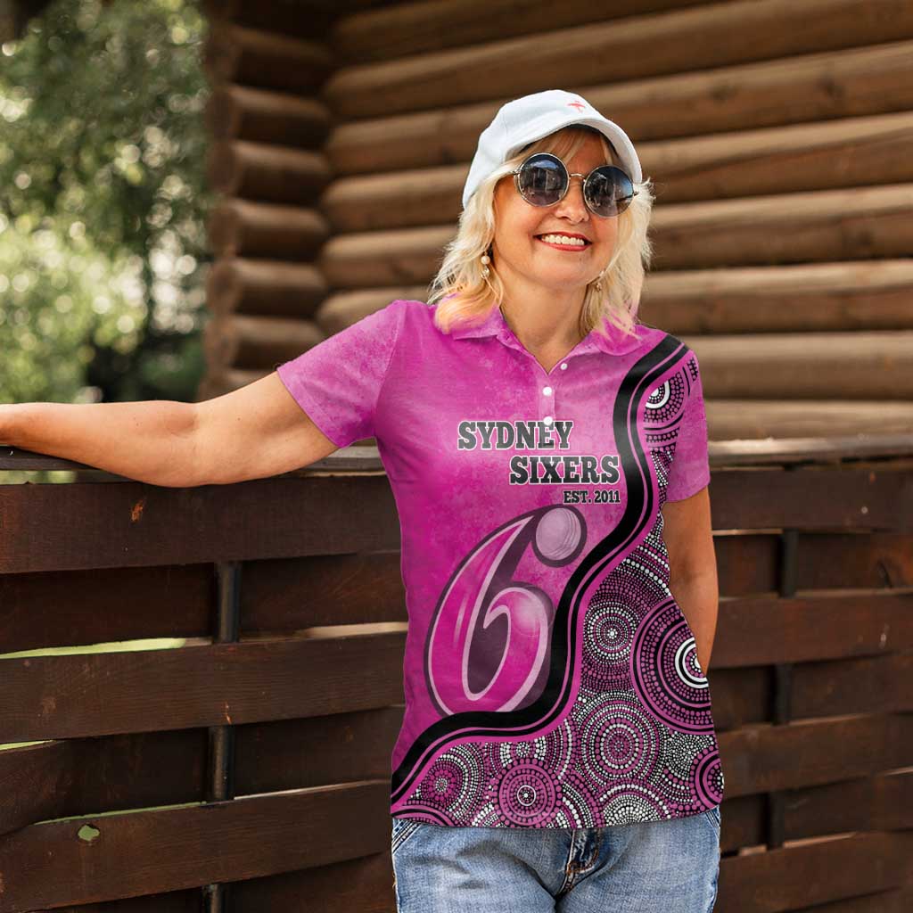 Custom Sydney Sixers Women Polo Shirt Indigenous Art - Grunge Style