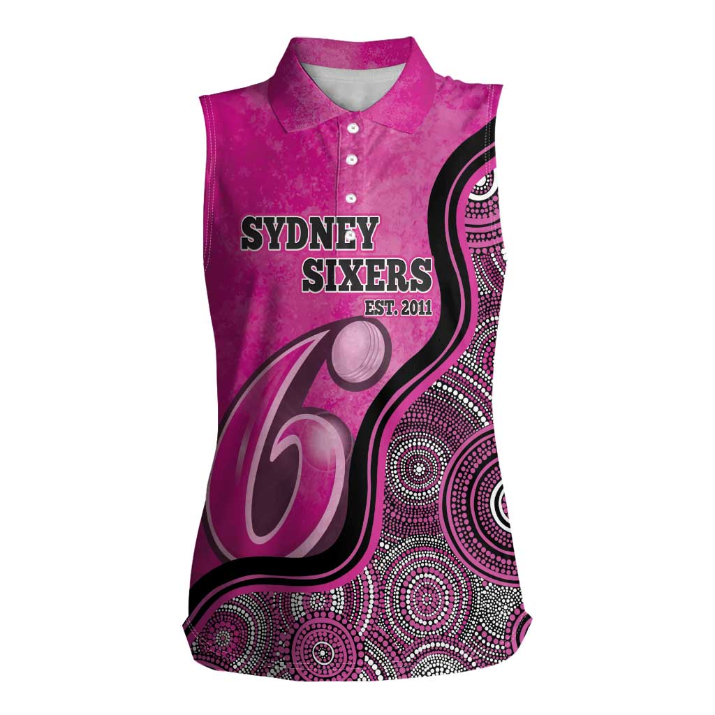 Custom Sydney Sixers Women Sleeveless Polo Shirt Indigenous Art - Grunge Style