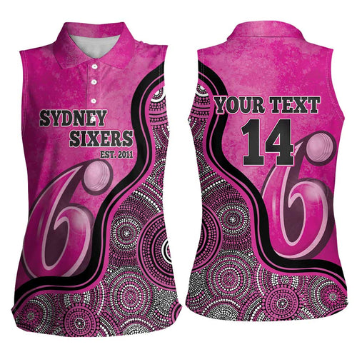 Custom Sydney Sixers Women Sleeveless Polo Shirt Indigenous Art - Grunge Style