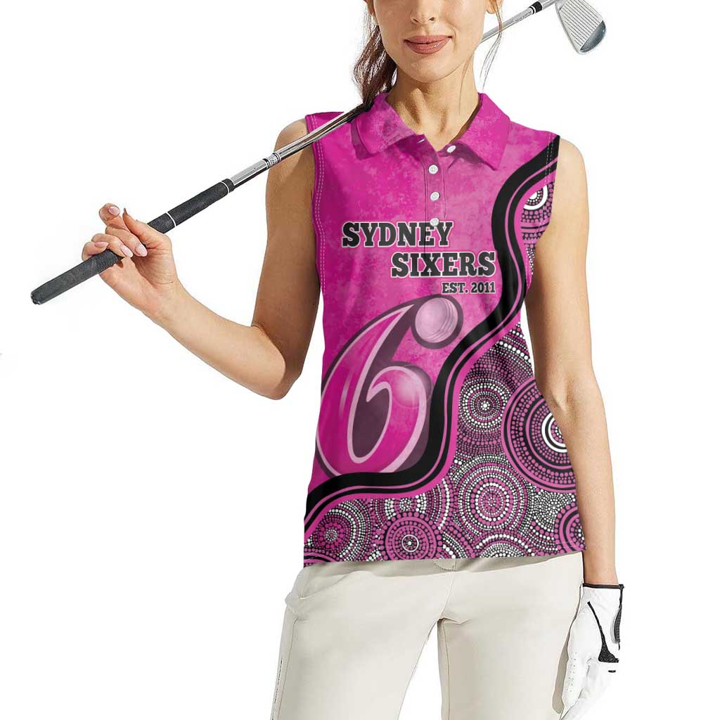 Custom Sydney Sixers Women Sleeveless Polo Shirt Indigenous Art - Grunge Style
