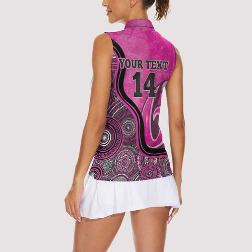 Custom Sydney Sixers Women Sleeveless Polo Shirt Indigenous Art - Grunge Style