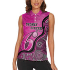 Custom Sydney Sixers Women Sleeveless Polo Shirt Indigenous Art - Grunge Style