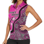 Custom Sydney Sixers Women Sleeveless Polo Shirt Indigenous Art - Grunge Style