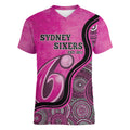 Custom Sydney Sixers Women V-Neck T-Shirt Indigenous Art - Grunge Style