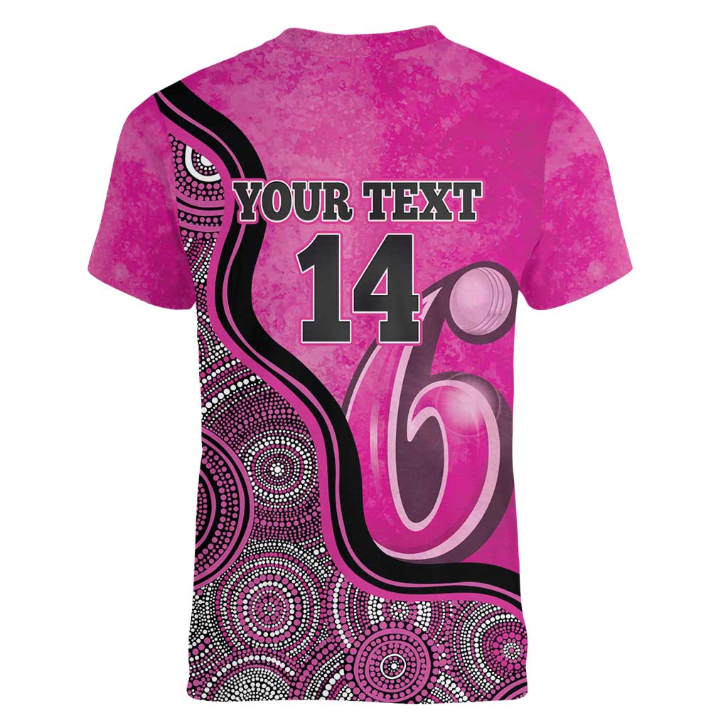 Custom Sydney Sixers Women V-Neck T-Shirt Indigenous Art - Grunge Style