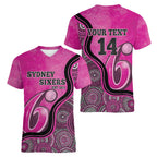 Custom Sydney Sixers Women V-Neck T-Shirt Indigenous Art - Grunge Style