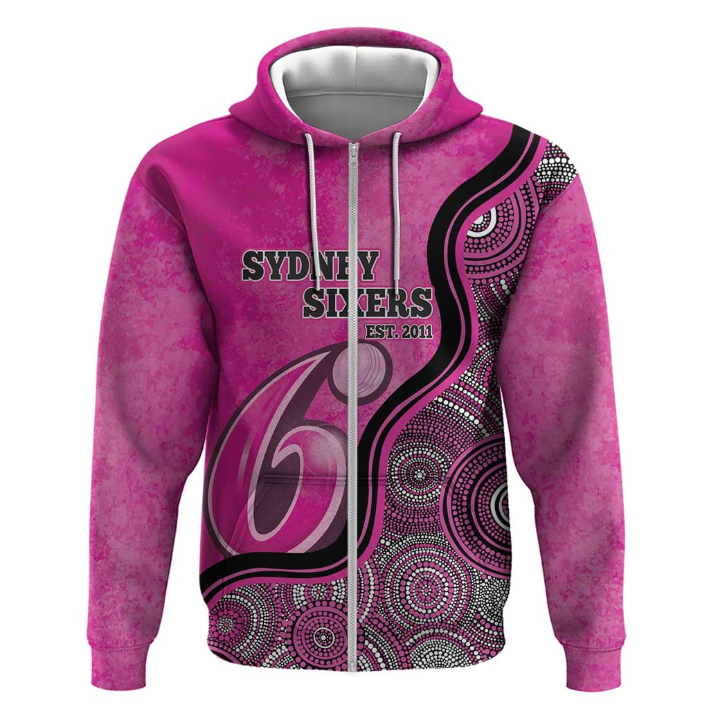 Custom Sydney Sixers Zip Hoodie Indigenous Art - Grunge Style