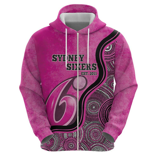 Custom Sydney Sixers Zip Hoodie Indigenous Art - Grunge Style