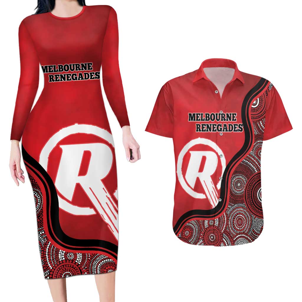 Custom Melbourne Renegades Couples Matching Long Sleeve Bodycon Dress and Hawaiian Shirt Indigenous Art - Grunge Style