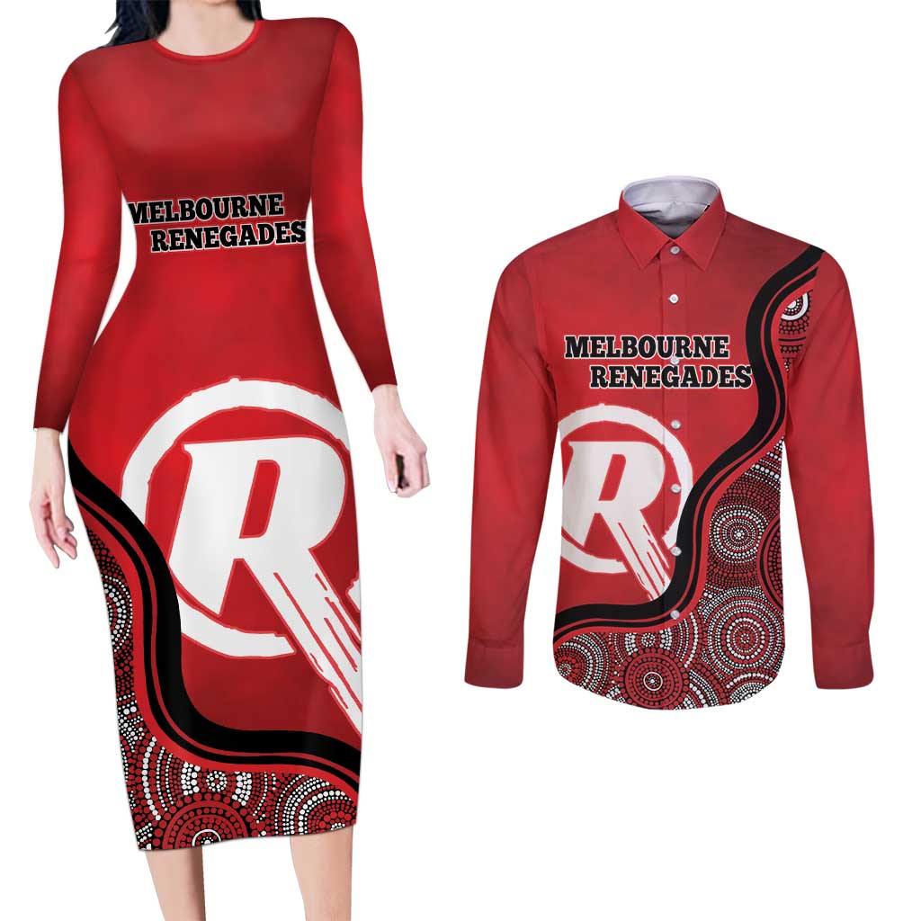 Custom Melbourne Renegades Couples Matching Long Sleeve Bodycon Dress and Long Sleeve Button Shirt Indigenous Art - Grunge Style