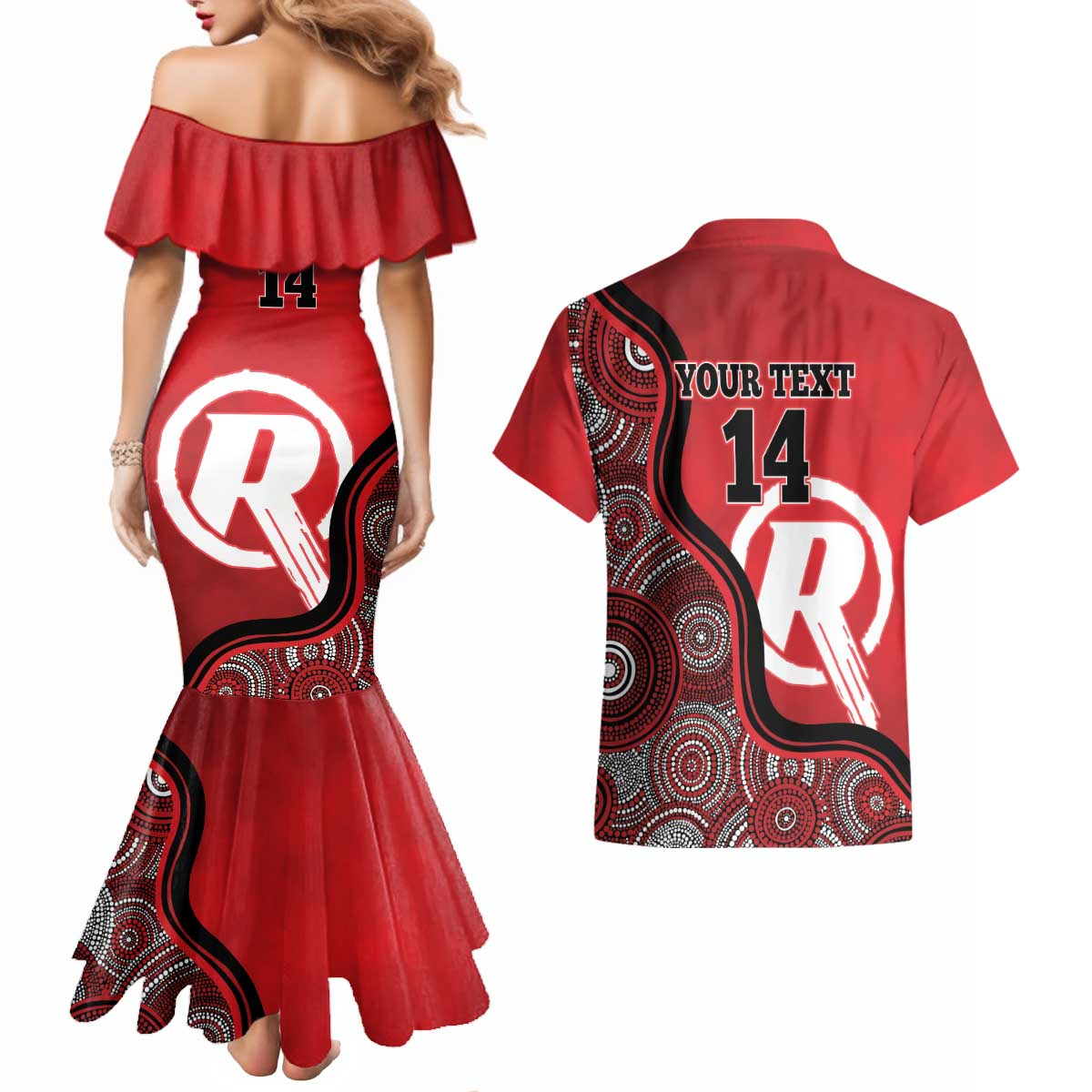Custom Melbourne Renegades Couples Matching Mermaid Dress and Hawaiian Shirt Indigenous Art - Grunge Style