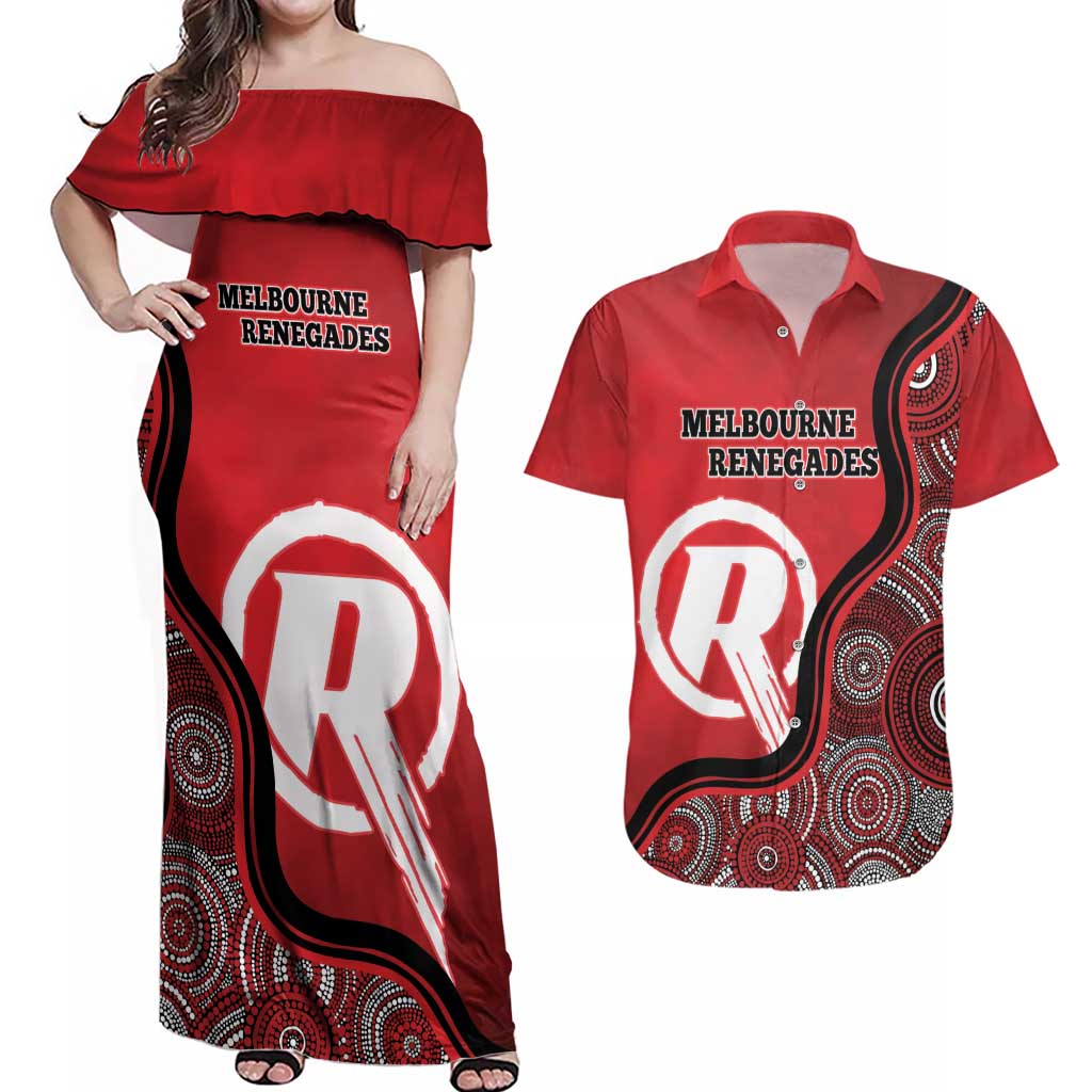 Custom Melbourne Renegades Couples Matching Off Shoulder Maxi Dress and Hawaiian Shirt Indigenous Art - Grunge Style
