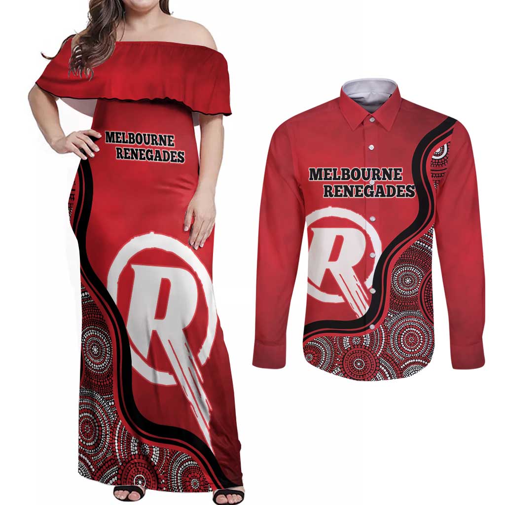 Custom Melbourne Renegades Couples Matching Off Shoulder Maxi Dress and Long Sleeve Button Shirt Indigenous Art - Grunge Style