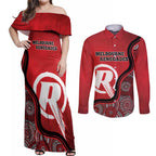 Custom Melbourne Renegades Couples Matching Off Shoulder Maxi Dress and Long Sleeve Button Shirt Indigenous Art - Grunge Style
