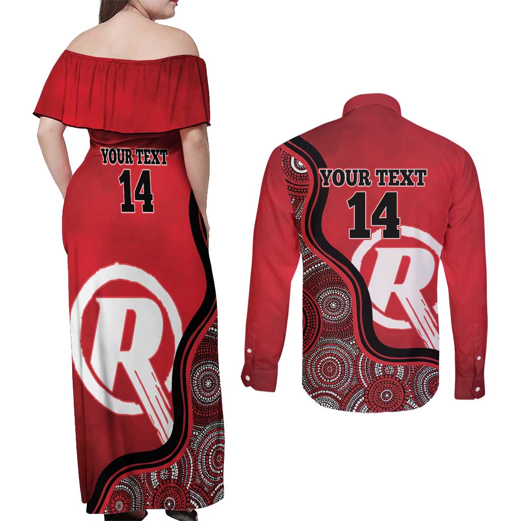 Custom Melbourne Renegades Couples Matching Off Shoulder Maxi Dress and Long Sleeve Button Shirt Indigenous Art - Grunge Style
