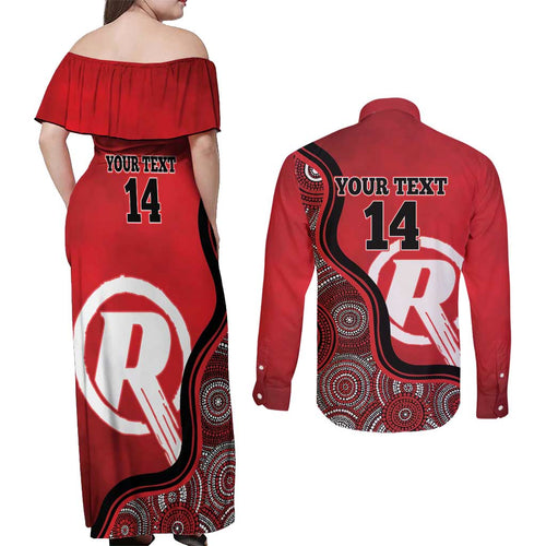 Custom Melbourne Renegades Couples Matching Off Shoulder Maxi Dress and Long Sleeve Button Shirt Indigenous Art - Grunge Style