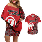 Custom Melbourne Renegades Couples Matching Off Shoulder Short Dress and Hawaiian Shirt Indigenous Art - Grunge Style